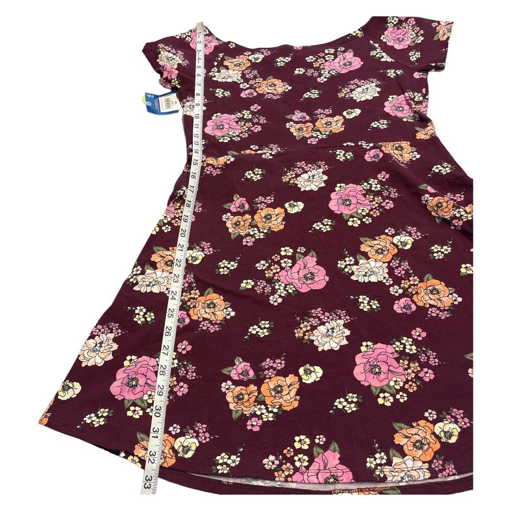 Arizona A-Line Dress Women's XL Burgundy Floral Stretch Short Sleeve Boat Neck - Picture 7 of 8